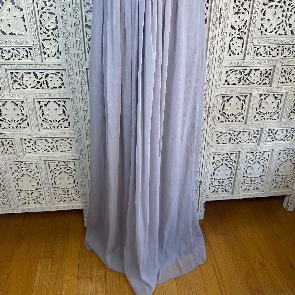 Adrianna Papell Gray Sequin Beaded Fairy Formal Flowy Chiffon Long Gown Sz Small - Picture 3 of 9